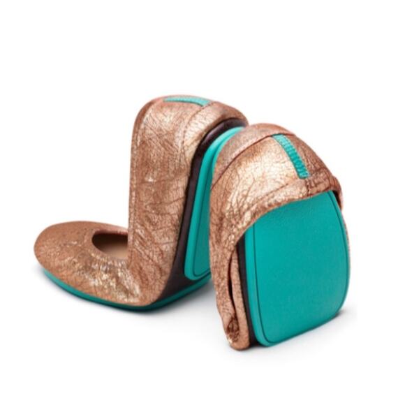 Tieks Rose Gold Glam Crackle Metallic Leather Flats Shoes Size 9 - Picture 1 of 9